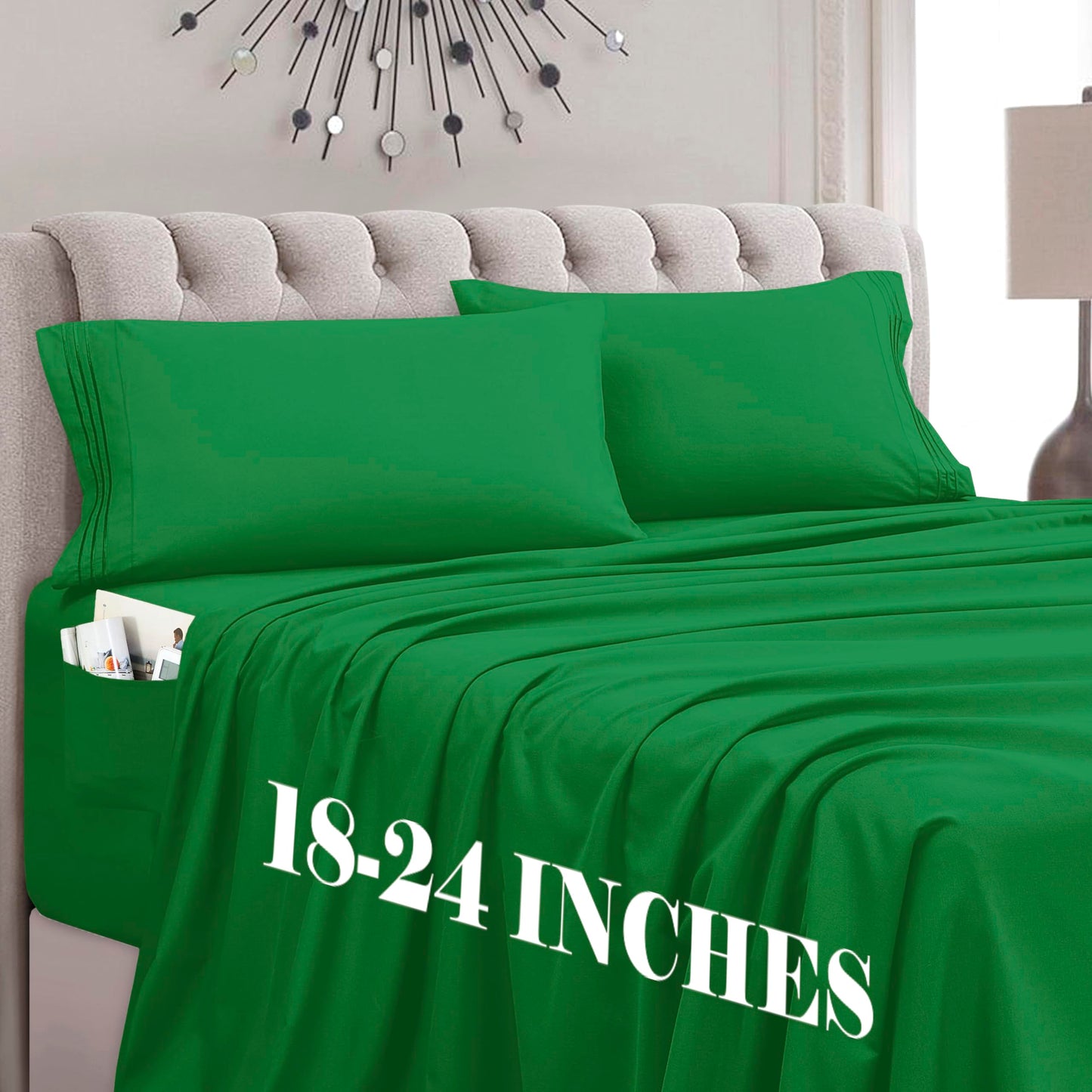Mocassi Full Size 4-Piece Bed Sheet Set - 1800 Premium Hotel Quality Microfiber 18-24 Inches Extra Deep Pocket Fitted Sheet- Luxury Soft, Breathable, Wrinkle, and Fade Resistant, Emerald Green