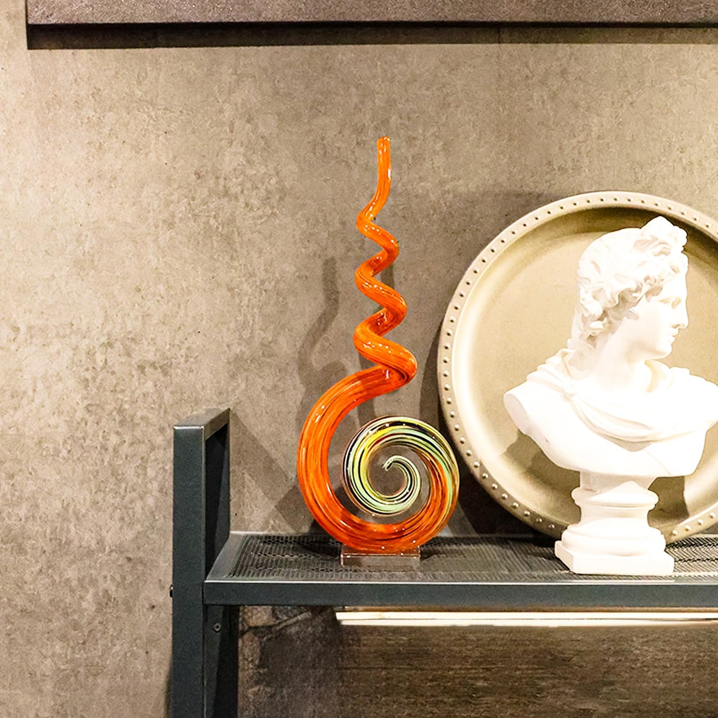 15" Tall Hand-Blown Murano-Style Glass Sculpture Statues Art Ornament Statue Figurines Home Decor Accent Piece Coastal Ocean Nautical Home Decor,Shelf,TV Stand,Tabletop Centerpieces,Wonderful Gift