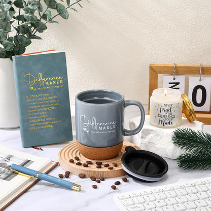 Vesici 4 Pcs Difference Maker Gift for Women Men Difference Maker Mug Notebook Candle Motivational Pen Employee Appreciation Gift for Teacher Volunteer Nurse Coworker Secretary(Dark Blue,Word)