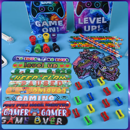 Ulema 218 Pcs Video Game Party Favors With Video Game Pencils Pencil Sharpener Slap Bracelets Stickers and Erasers for Video Game Gamer Birthday Party Supplies