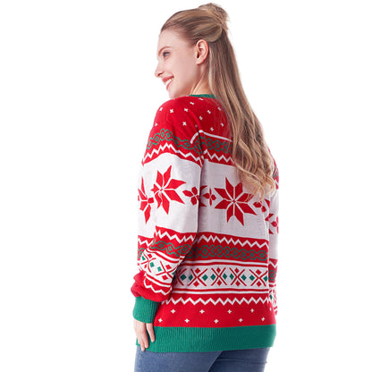 Giggling Getup Ugly Christmas Sweater for Women, LED Light Up Christmas Reindeer Ugly Sweater, Holiday Pullover for Women Red