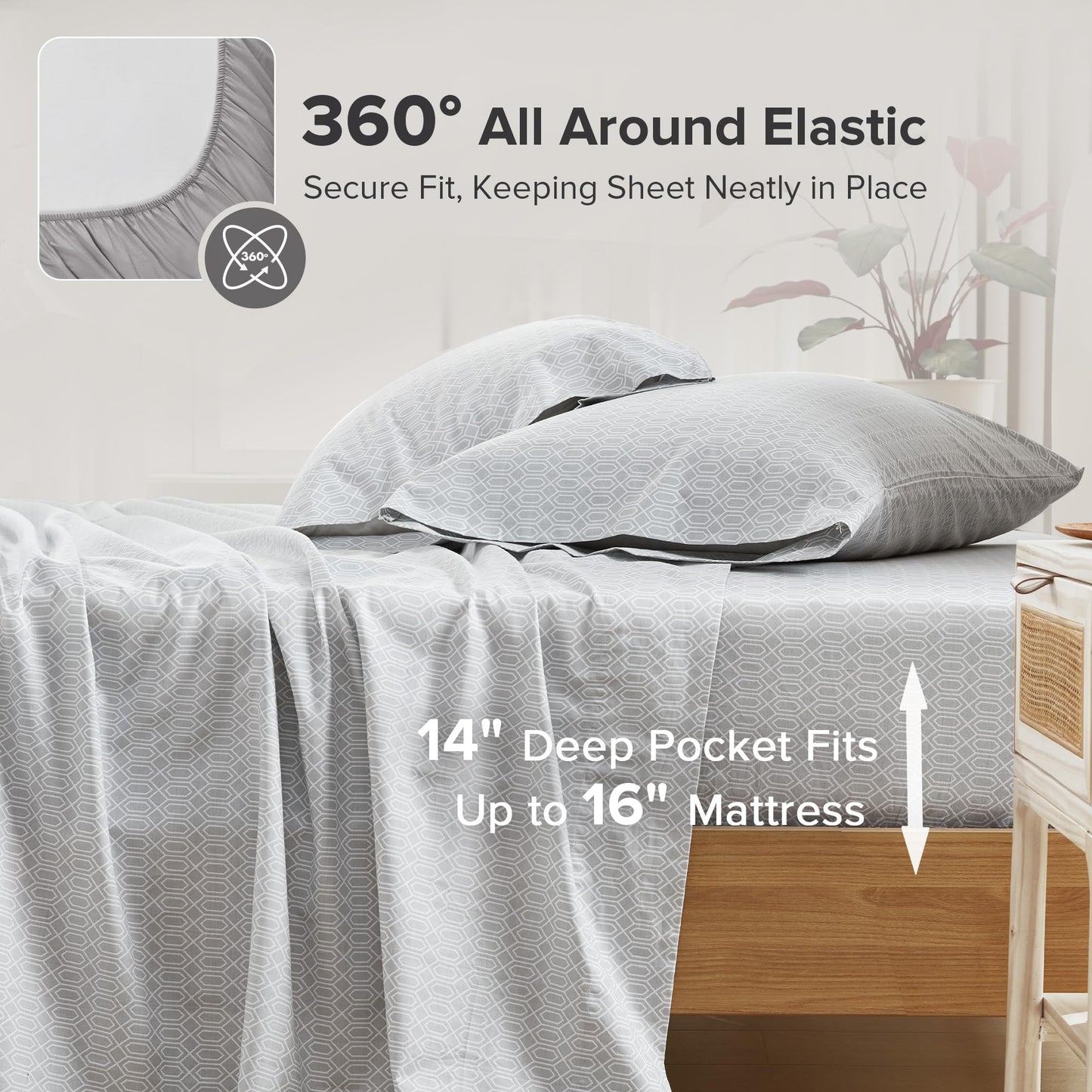 Comfort Spaces 100% Cotton Sheet Set Breathable, Lightweight, Soft with 14" Elastic Pocket Fits up to 16" Mattress, All Season Cozy Bedding, Matching Pillow Case, King Diamond Taupe 4 Piece