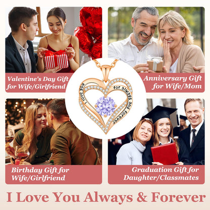 CDE Valentine's Day Gift Forever Love Heart Necklaces for Women, Wedding Anniversary, Birthday Mothers Christmas Day Gifts for Mom, Mother, Wife, S925 Silver Jewelry with Birthstone Pendant
