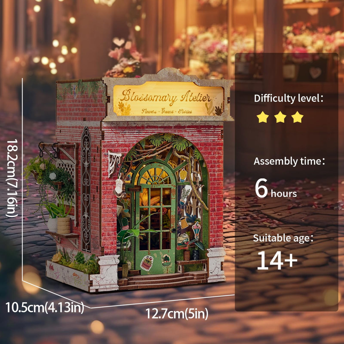 DIY Flower Shop Book Nook Kit with Pet Dog&LED Lights, 3D Wooden Miniature House Kit,DIY Dollhouse,Handcraft Mini House Building kit,Home Bookshelf Decor, Christmas Birthday Gifts for Family, Friends