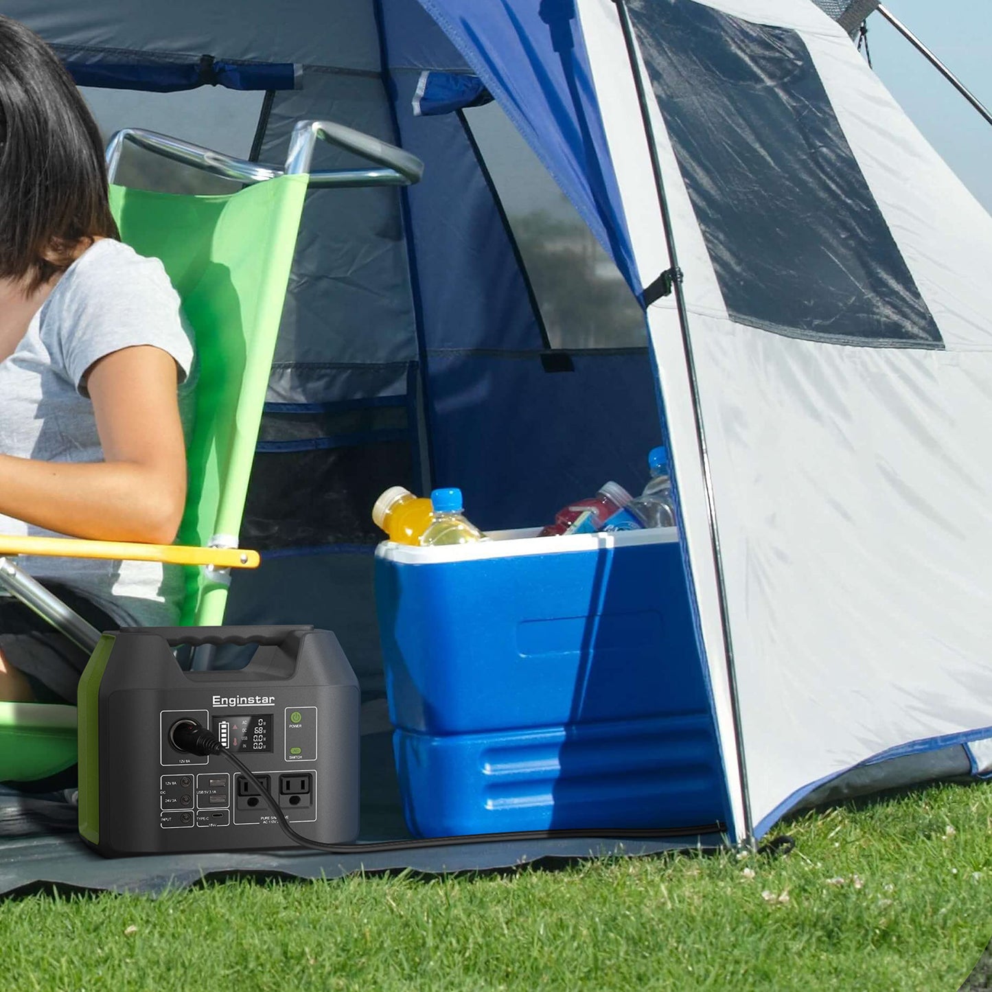 Portable Power Station EnginStar 300W Solar Generator 110V 296Wh Power Bank Two Pure Sine Wave AC Outlet 80000mAh Lithium Battery Pack for Camping Outdoors Trip RV Hunting Vans Emergency Backup