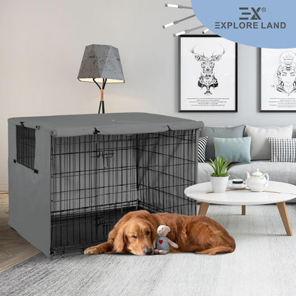 Explore Land Dog Crate Cover Durable - Polyester Pet Kennel Cover Universal Fit for 24-48 inches Wire Dog Crate (42 Inch (Pack of 1), Grey Cover)