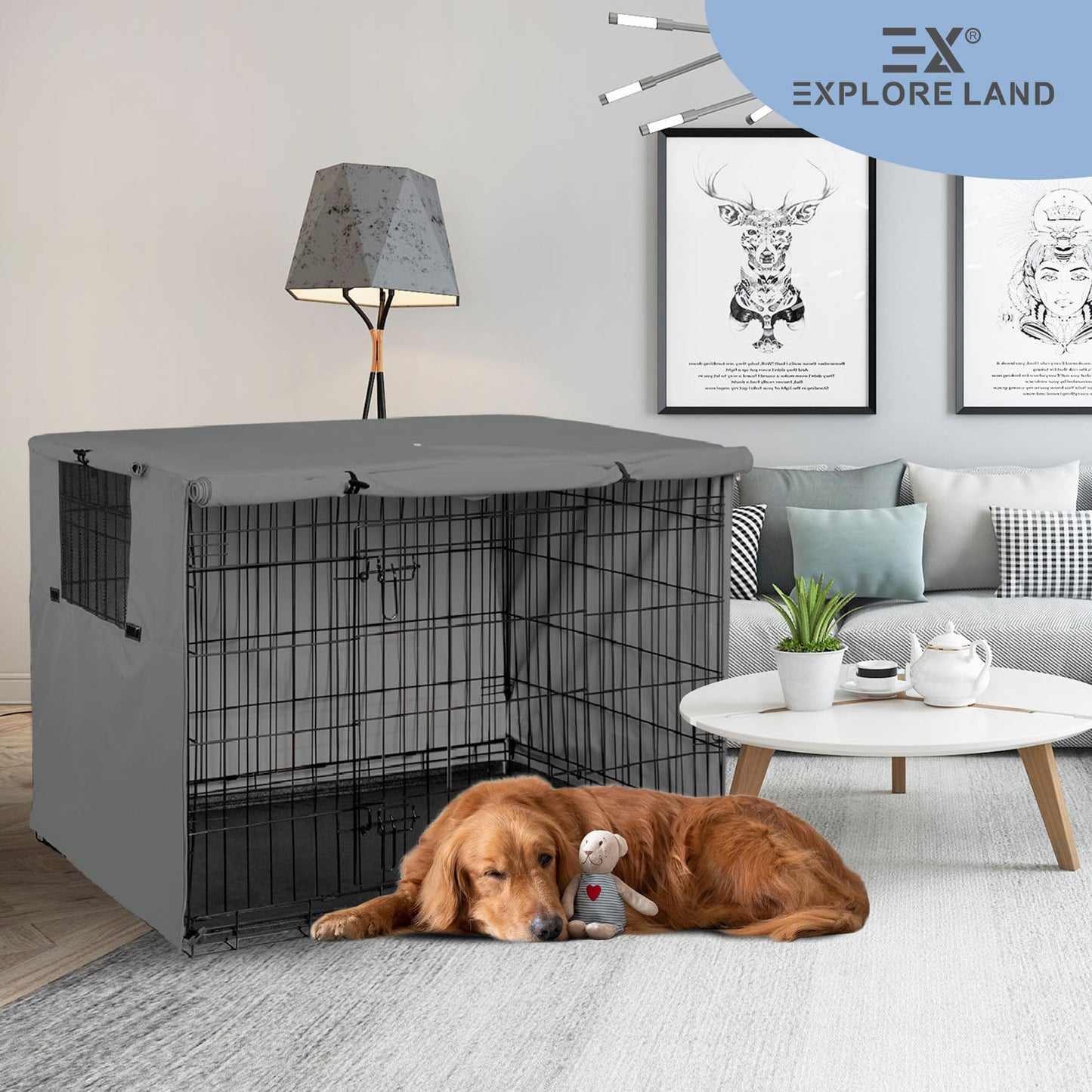 Explore Land Dog Crate Cover - Durable Polyester 30 Inch - Universal Fit for Metal Dog Crate (Grey)