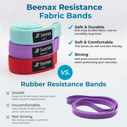 Beenax Fabric Resistance Bands (Set of 3), Long/Short Exercise Bands for Women Men, Loop Bands, 3 Resistance Levels for Workout, Fitness, Stretching, Pull Up, Leg, Glutes, Squat and Strength Training