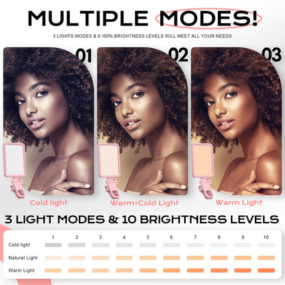 Rechargeable Soft Selfie Light for Phone, Camera, Laptop, 4-14H Battery Portable LED Light for Pictures, Phone Light Clip for Selfie, Vlog, TikTok, Makeup, Video Conference Black