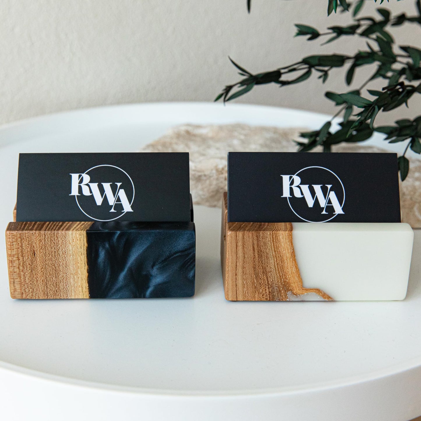 RWA Business Card Holder for Men & Women - Handcrafted Epoxy & Wood, Stylish & Durable Business Card Organizer, Premium Business Card Holders Desk Accessory for Professionals - ELEMENT, black