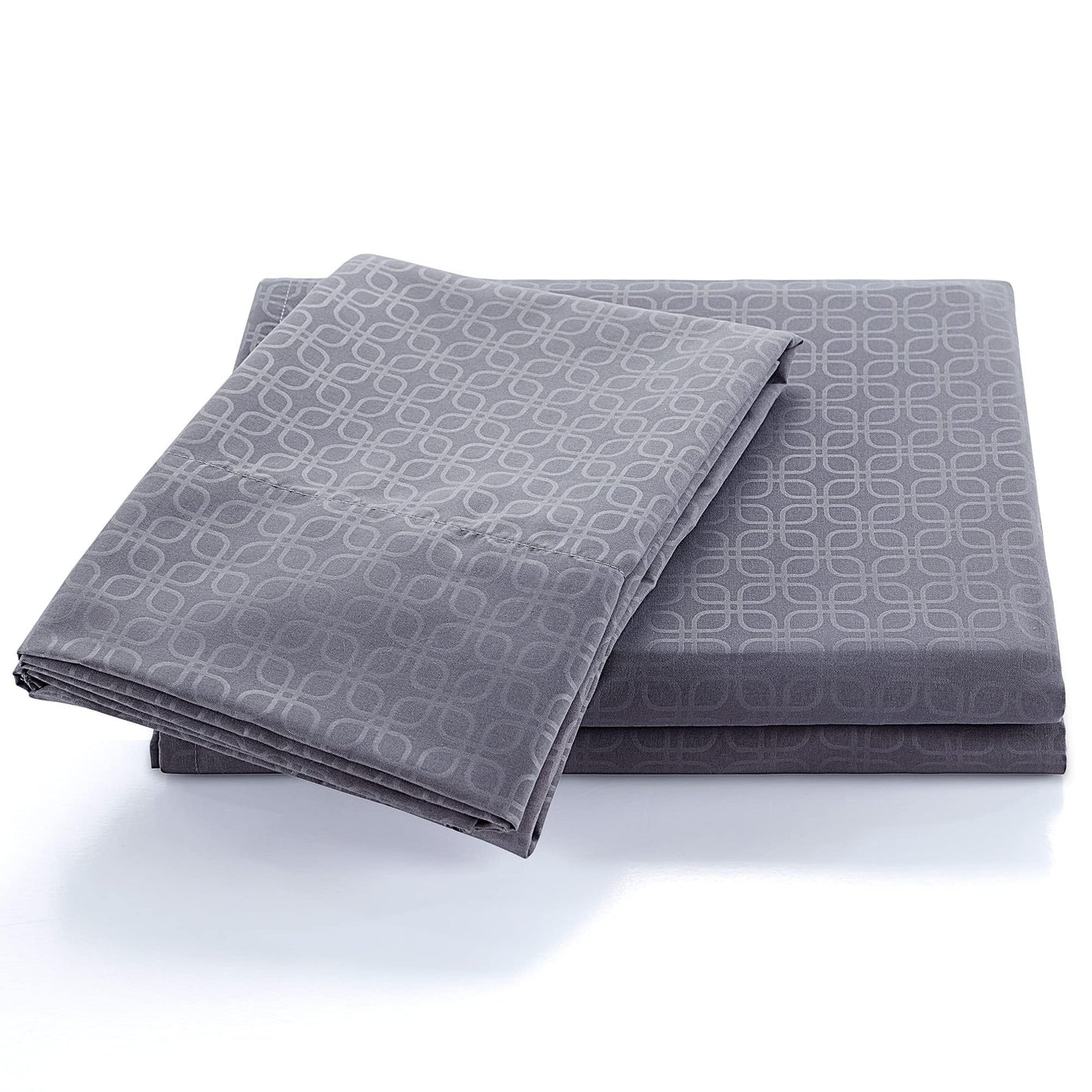 SLEEP ZONE Luxury Embossed Queen Sheets Set, Four-Leaf Clover Pattern Sheet & Pillowcase Sets 4 Piece - Super Soft, Wrinkle Free, Fade Resistant, Deep Pocket 16" (Gray, Queen)