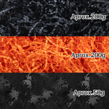 Jocomoni 1LB Halloween Crinkle Cut Paper Shred, Black Orange Crinkle Cut Paper with Spider Confetti Halloween Shredded Paper Filler for Gift Wrapping Craft DIY Packaging Filling Party Supply