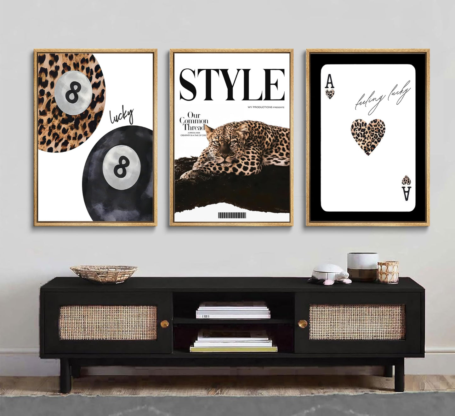 Trendy Leopard Set of 3 Canvas Wall Art Preppy Room Aesthetic Cheetah Cheetah posters Prints Funky Lucky 8 Ball Wall Decor Pictures for Girls Bedroom Apartment Dorm Unframed Decoration