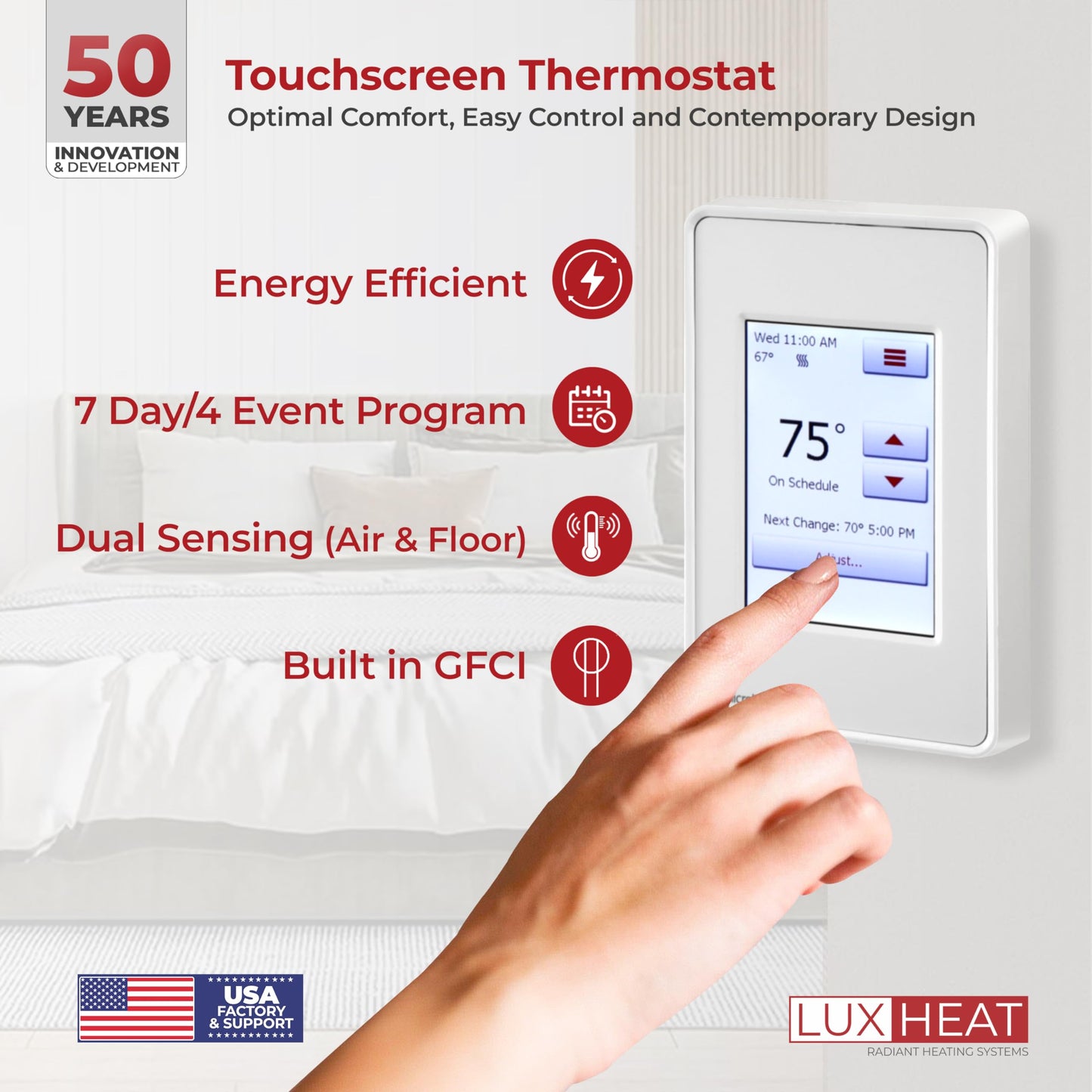 LuxHeat 140sqft Floor Heating Mat Kit – 120v Electric Radiant in Floor Heating System – Heated Flooring System for Tile & Laminate - Includes UDG4 Programmable Thermostat w/GFCI, Alarm & Sensor