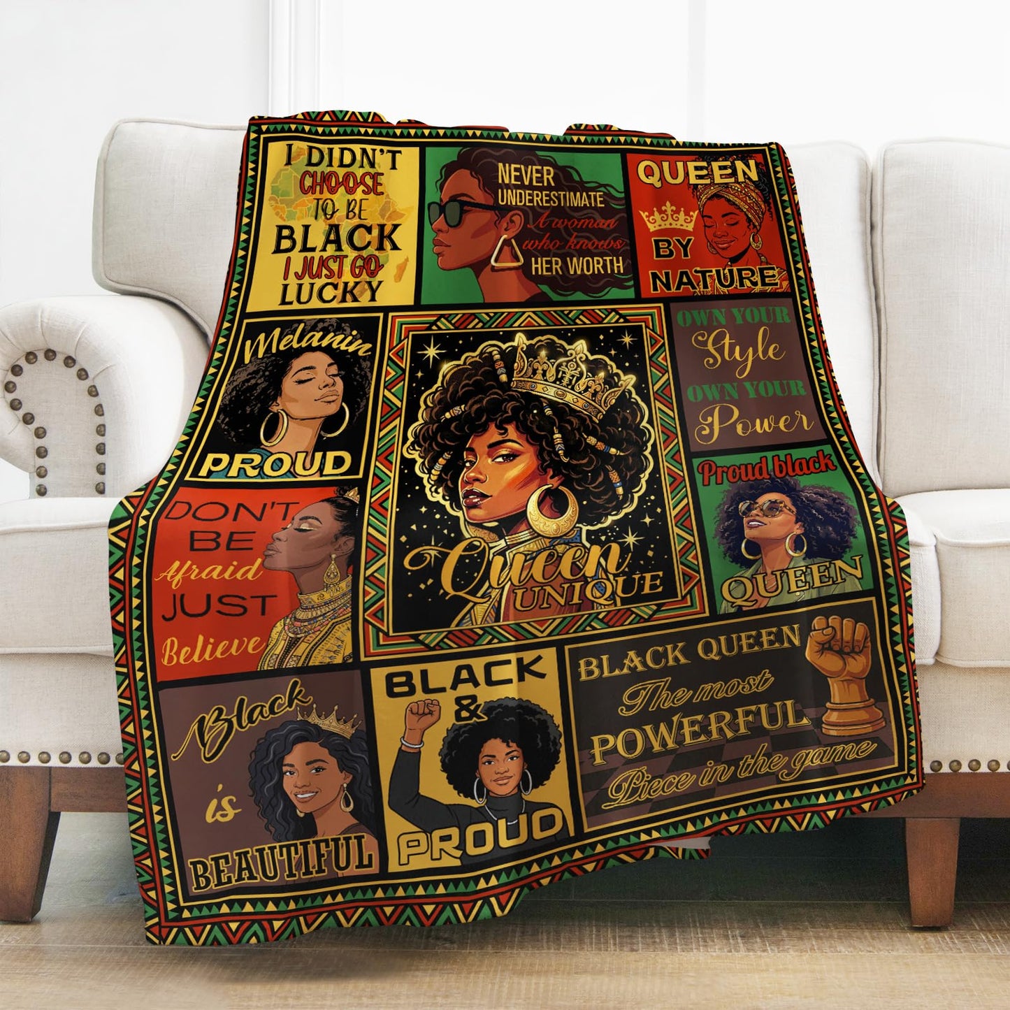Levens Empowering Collage African American Black WomanFlannel Throw Blanket 50x60 | Soft Lightweight Cozy Decorative Blanket for Women Gift, Living Room, Couch, Dorm, Office, Car, Camping, Nap