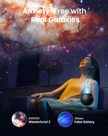 POCOCO Galaxy Projector, Star Projector Night Light, Home Planetarium for Children and Adults; in Bedrooms, Interiors; for Decoration, Sleep Aid and Relaxation - with 2 Discs