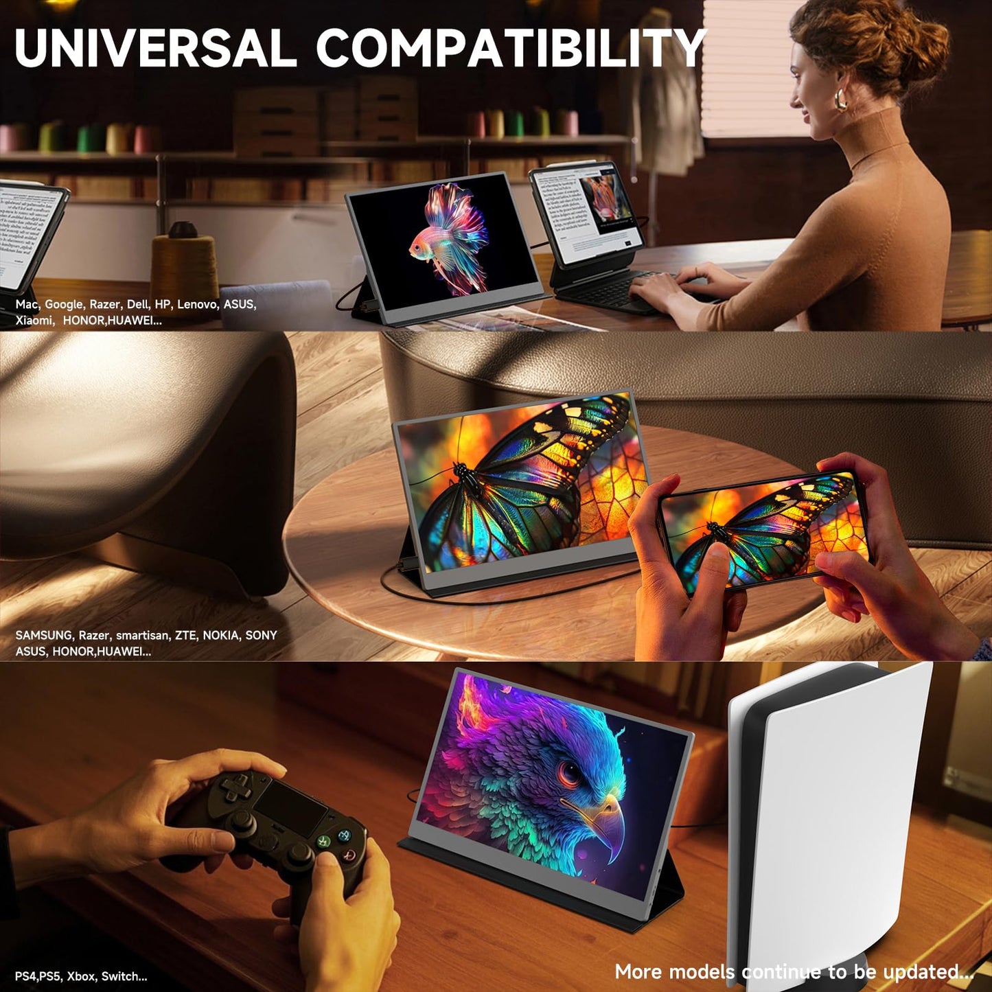 AYY Portable Monitor for Laptop 15 Inch, FHD 1080P USB-C HDMI Travel Monitor External for Computer, Second Display HDR IPS Gaming Monitor Extender for PC MAC Phone PS4/5 Xbox Switch, Built-in Speakers
