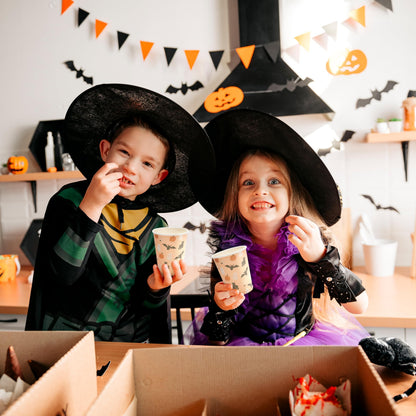 Cheerland Halloween Party Cups Pumpkin Disposable Paper Cups for Kid Spooky Ghost Birthday Party Cup Pink Halloween with Pastel Bat Cat Print Kids Birthday Summerween Supplies Pack of 50