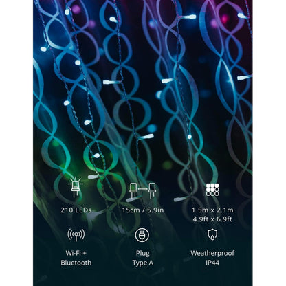 Twinkly Christmas Curtain Lights 210 RGB+W LEDs - App-Controlled, Sync with Music, Indoor & Outdoor Use, Compatible with Google Assistant, Amazon Alexa, Apple HomeKit, Bluetooth & WiFi Connectivity