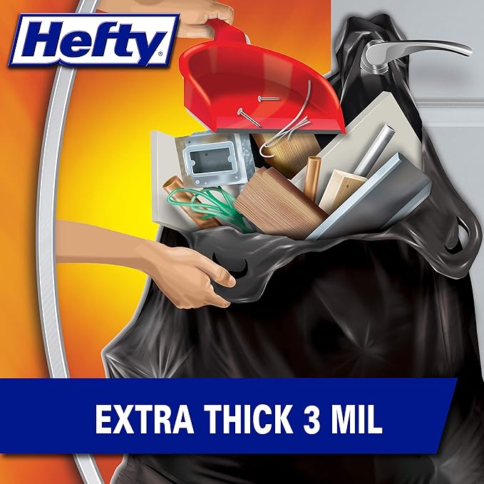 Hefty Load & Carry Heavy Duty Contractor Large Trash Bags, 42 Gallon