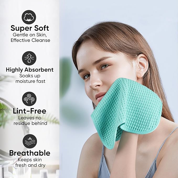 Microfiber Waffle Face Towels, 4 Pieces, Fast Drying, Lint Free 430 GSM
