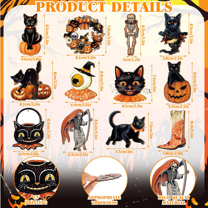 36 Pcs Halloween Ornaments with Ropes Halloween Wood Decor for Tree Pumpkin Skull Cat Wooden Decorations Hanging Ornaments Pendants for Home Party, 12 Styles