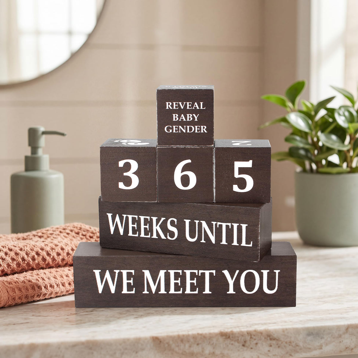 6 Pcs Baby Arrived Week Countdown Wooden Table Decor, Baby Reveal Activities Decision Dice Table Decorations for Home Office