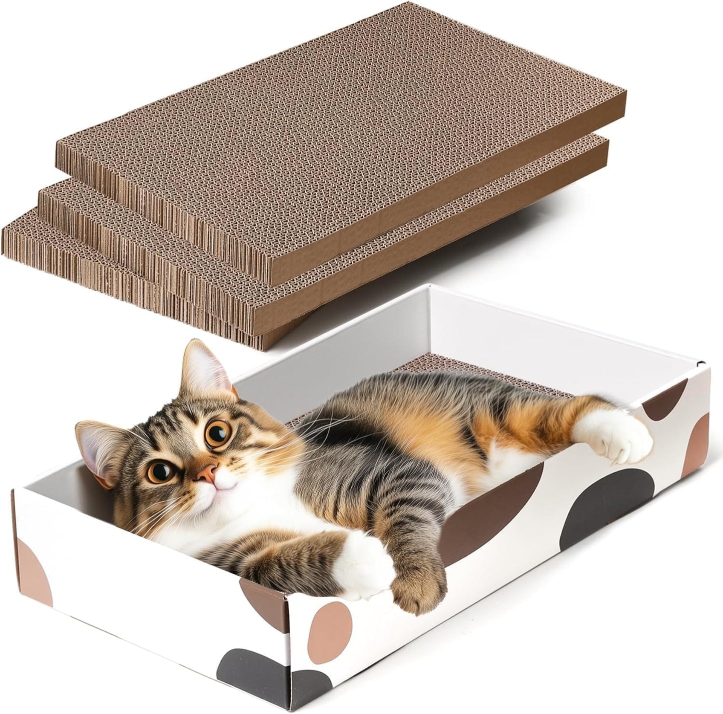 ComSaf Cat Scratching Board Mat, Reversible Cardboard Scratcher Bed 43 x 26 x 8 cm, 3 Pack Durable Scratch Pad for Indoor Cats, Grinding Claws, Playing, Sleeping