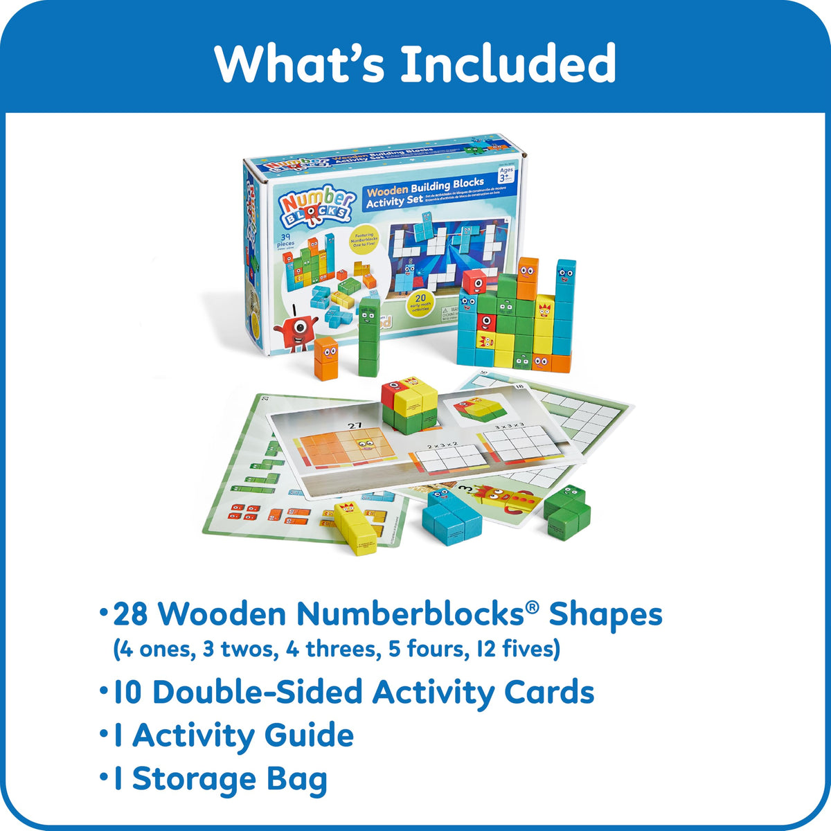 hand2mind Numberblocks Wooden Building Blocks Activity Set, Wood Stacking Toy, Counting Blocks, Numbers for Toddlers, Math Games, Preschool Learning Activities,Birthday Gift, 39 Pieces
