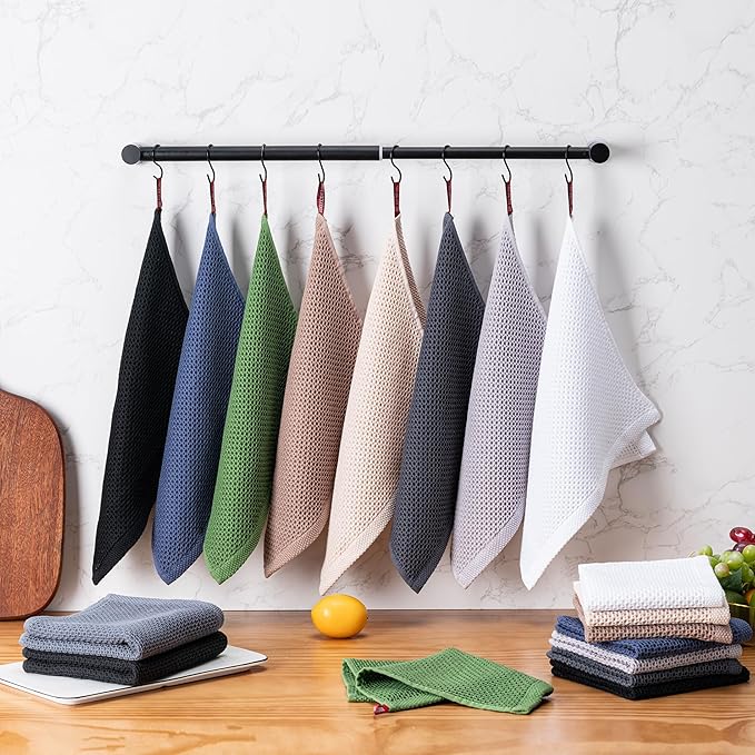 BOOMIBOO 6-Pack Kitchen Dish Cloths, 100% Cotton Waffle Weave, Ultra Soft