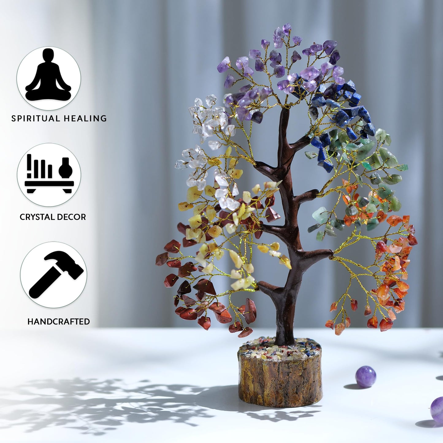 YATHABI 7 Chakra Tree of Life Decor - Crystal Tree - Feng Shui Decor - Crystal Bonsai Tree - Gem Tree - Gemstone and Crystals - Spiritual Tree - Chakra Stones - Crystal Gifts - Birthday Gift for Women