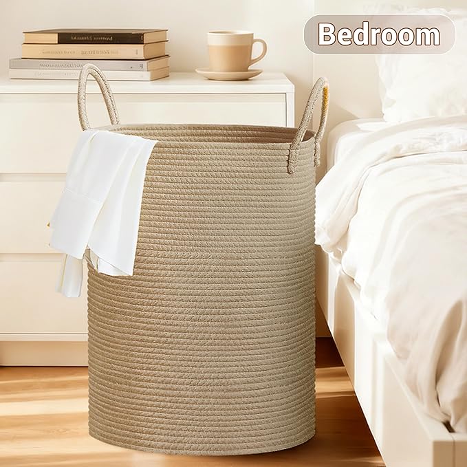 Tall Laundry Basket with Handles, 100L Portable Dirty Clothes Hamper, Boho