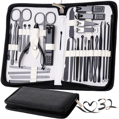Manicure Set Pedicure Kit Womens Nail Clippers Set 32 in 1 Professional Grooming Care Tools Nail Kit Including Facial, Fingernails and Toenails Care with Travel Case Women (Rose Pink_32 in 1)