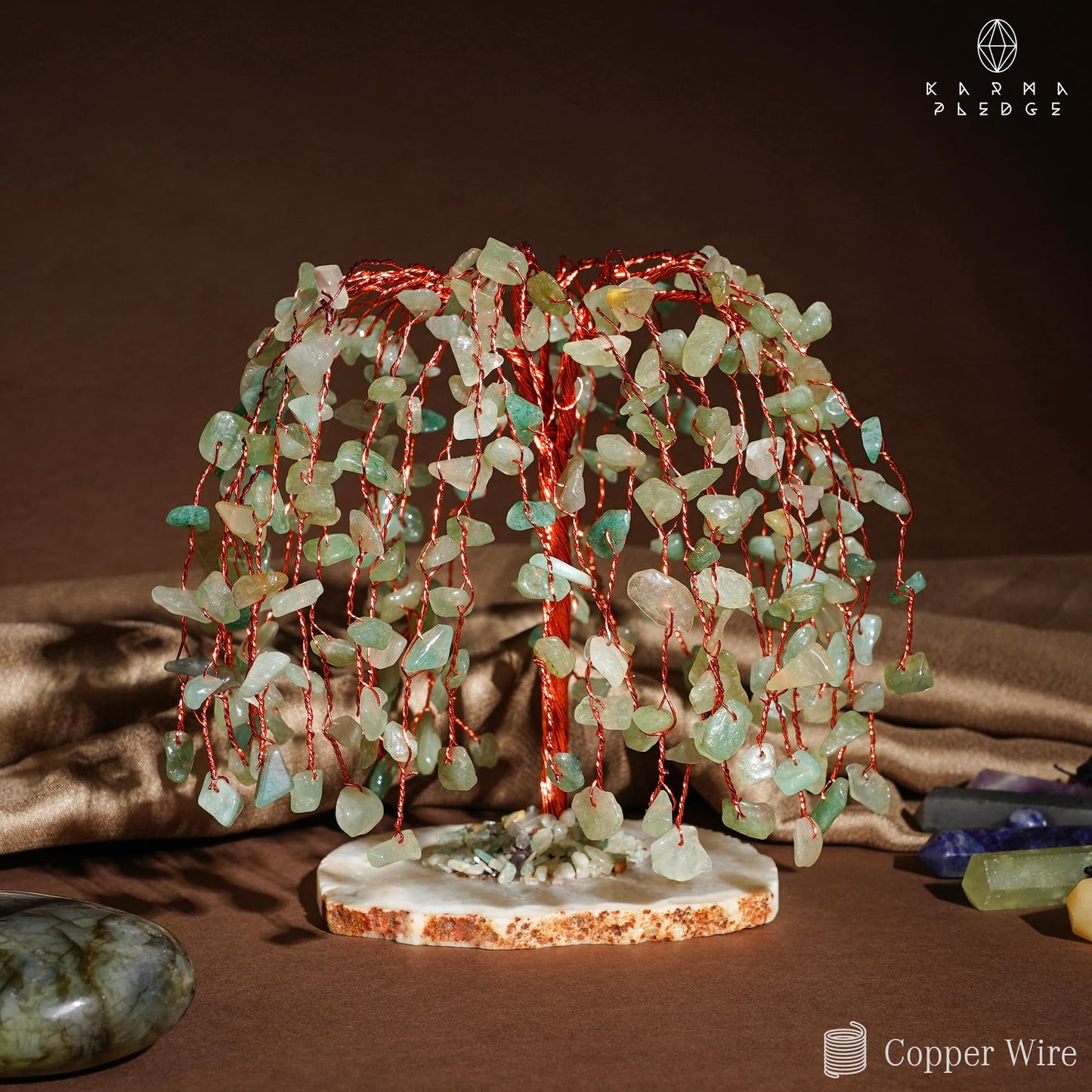 KARMAPLEDGE Chakra Tree of Life Birthday Gifts for Women, Home and Office Decor, Handmade Green Aventurine Crystal Tree for Money, Positivity, Reiki Healing, Spiritual Good Luck Gifts for Mom & Dad