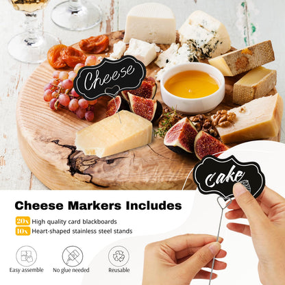 Charcuterie Board Accessories Set - Cheese Knife & Spreader, Charcuterie Cocktail Picks, Small Serving Bowls, Cheese Markers & Mini Tongs for Valentine Charcuterie Platter & Grazing Board (Black)