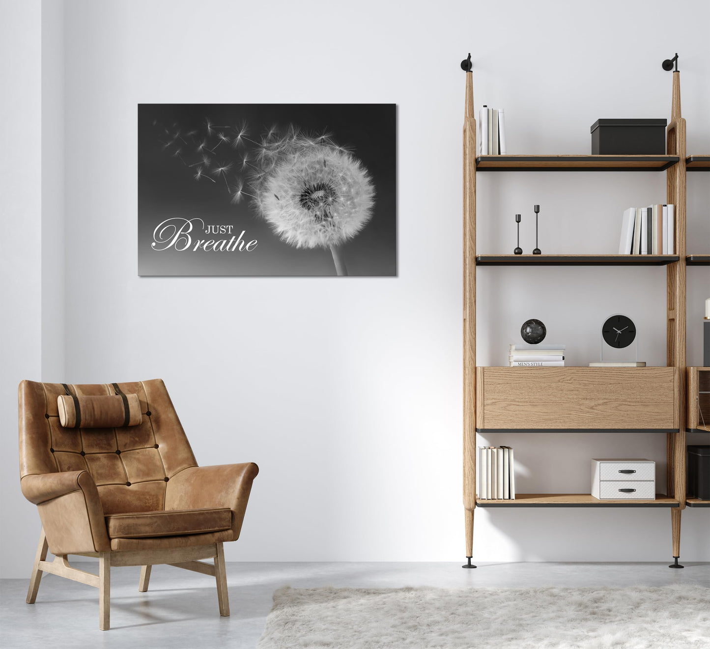 SKASNFAI Just Breathe Wall Art Zen Office Wall Decor Inspirational Yoga Quotes Positive Relax Artwork Picture Black and White Dandelion Posters Print for Meditation Room (16L x 24W)