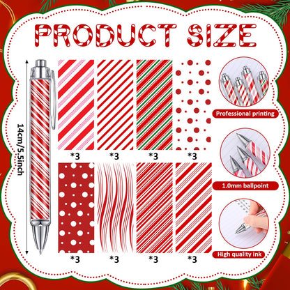 Epakh 24 Pcs Christmas Candy Cane Scented Pens Bulk with Peppermint Candy Scented Ink Ballpoint Pens Christmas Party Gifts Stocking Stuffers Holiday Classroom Gifts Stationery Supplies