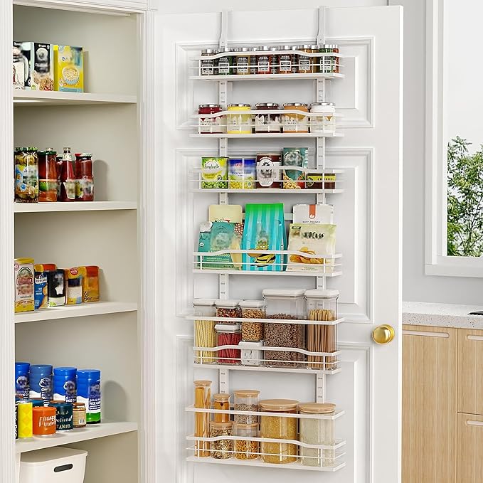 Moforoco White 6-Tier Over Door Pantry Organizer, Pantry Organization Storage