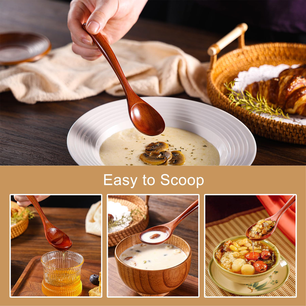LOROTOCO 50PCS Small Wooden Spoons 6.7" Soup Spoons Bulk for Eating with Stirring & Scoop Coffee Honey Tea Jam Salts Kitchen Utensils Set