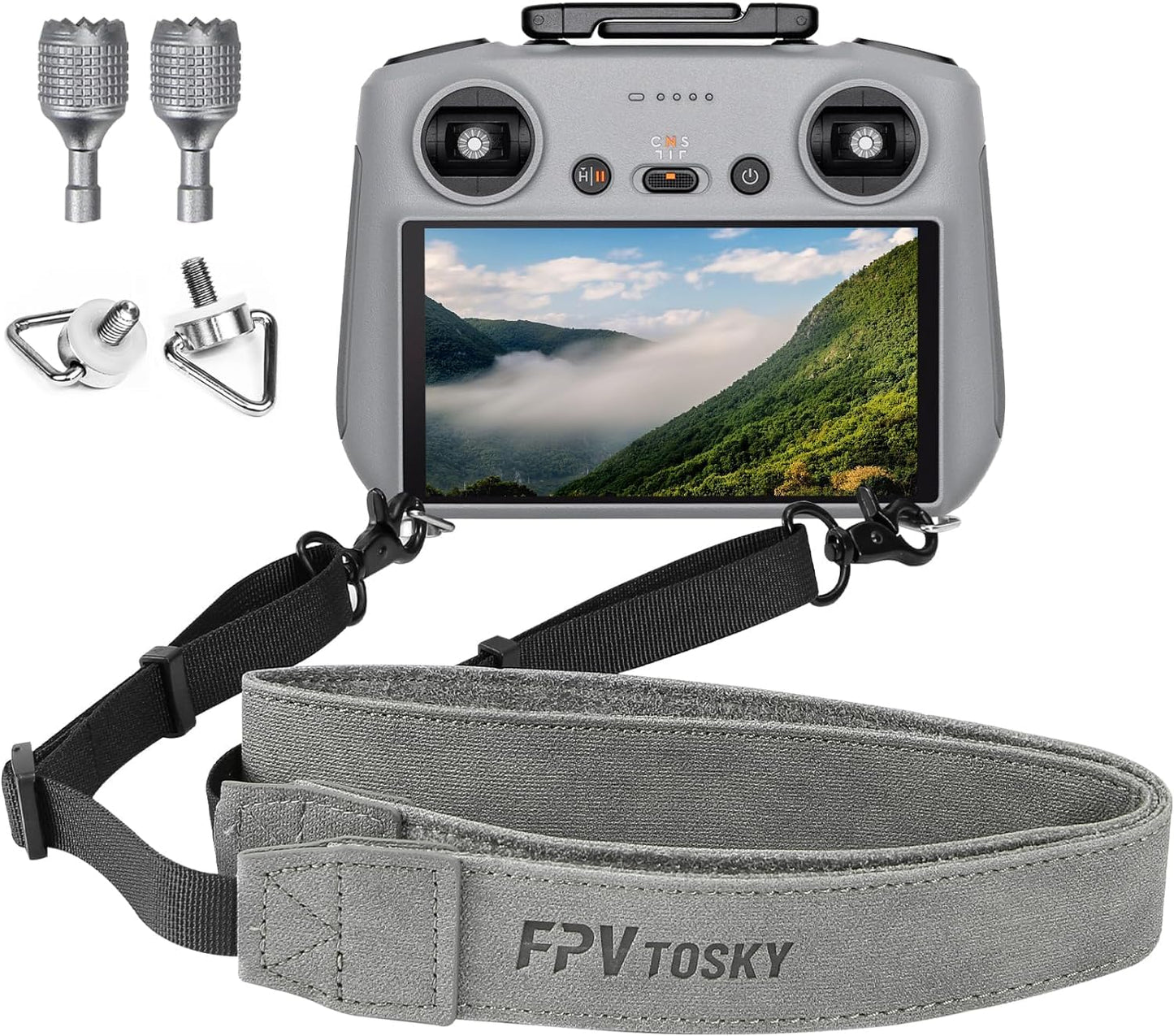 FPVtosky Neck Lanyard with Joystick for DJI RC/RC 2, PU Leather Shoulder Strap and 1 Pair of Rocker, Compatible with DJI Mini 5/4 Pro/Mini 3/ Mavic 3 Classic/Air 3 Remote Controller Accessories