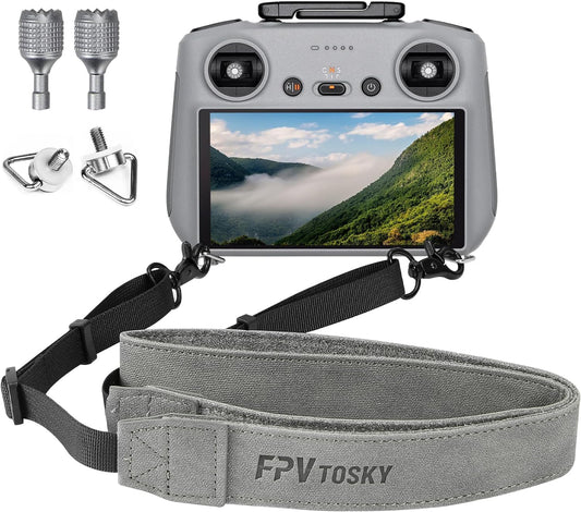 FPVtosky Neck Lanyard with Joystick for DJI RC/RC 2, PU Leather Shoulder Strap and 1 Pair of Rocker, Compatible with DJI Mini 5/4 Pro/Mini 3/ Mavic 3 Classic/Air 3 Remote Controller Accessories
