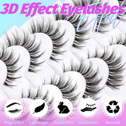 Losha Lashes Wispy False Eyelashes Natural Look Cat Eye Lashes 8 Pairs Faux Mink Lashes with Clear Band Soft Lightweight Fake Eyelashes Handmade Reusable Strip Lashes Pack (G2)