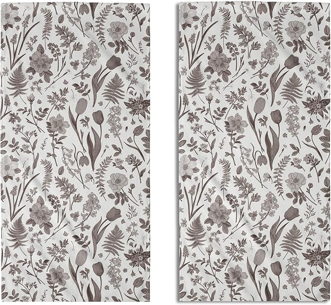 Spring Floral Hand Towels for Bathroom Set of 2 Dark Brown White Flower Leaves
