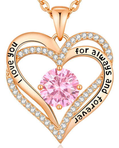 CDE Valentine's Day Gift Forever Love Heart Necklaces for Women, Wedding Anniversary, Birthday Mothers Christmas Day Gifts for Mom, Mother, Wife, S925 Silver Jewelry with Birthstone Pendant