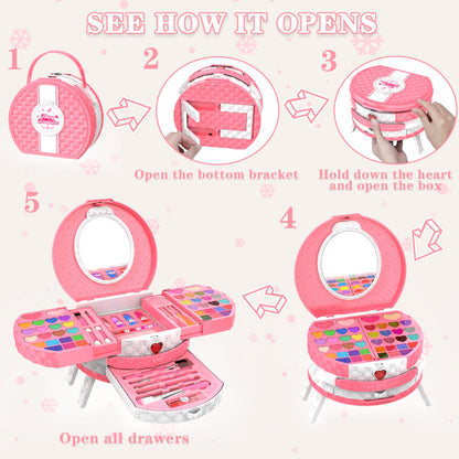 66 Pcs Kids Makeup Sets For Girls with Portable Stand,Make Up Starter Kit Children Princess Pretend Play Games Toys Presents,Little Girl Birthday Gifts Set For Age 3 4 5 6 7 8 9 10 11 12 Years Old