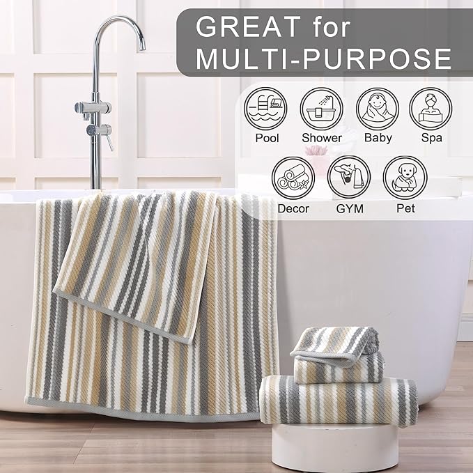 Cotton Towels Set of 6, 2 Absorbent Hand 16"x27", 2 Lightweight Washcloth