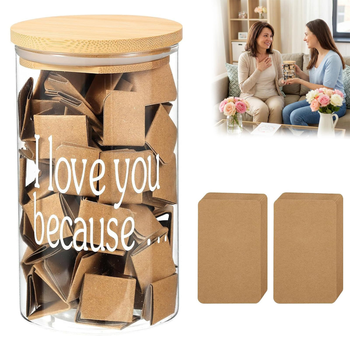 IEEGODA I Love You Jar with 100 Blank Love Notes, What I Love About You Memory Jar Gift, Mother’s Day Anniversary Birthday Present for Mom Boyfriend Girlfriend Family Friends (#1)