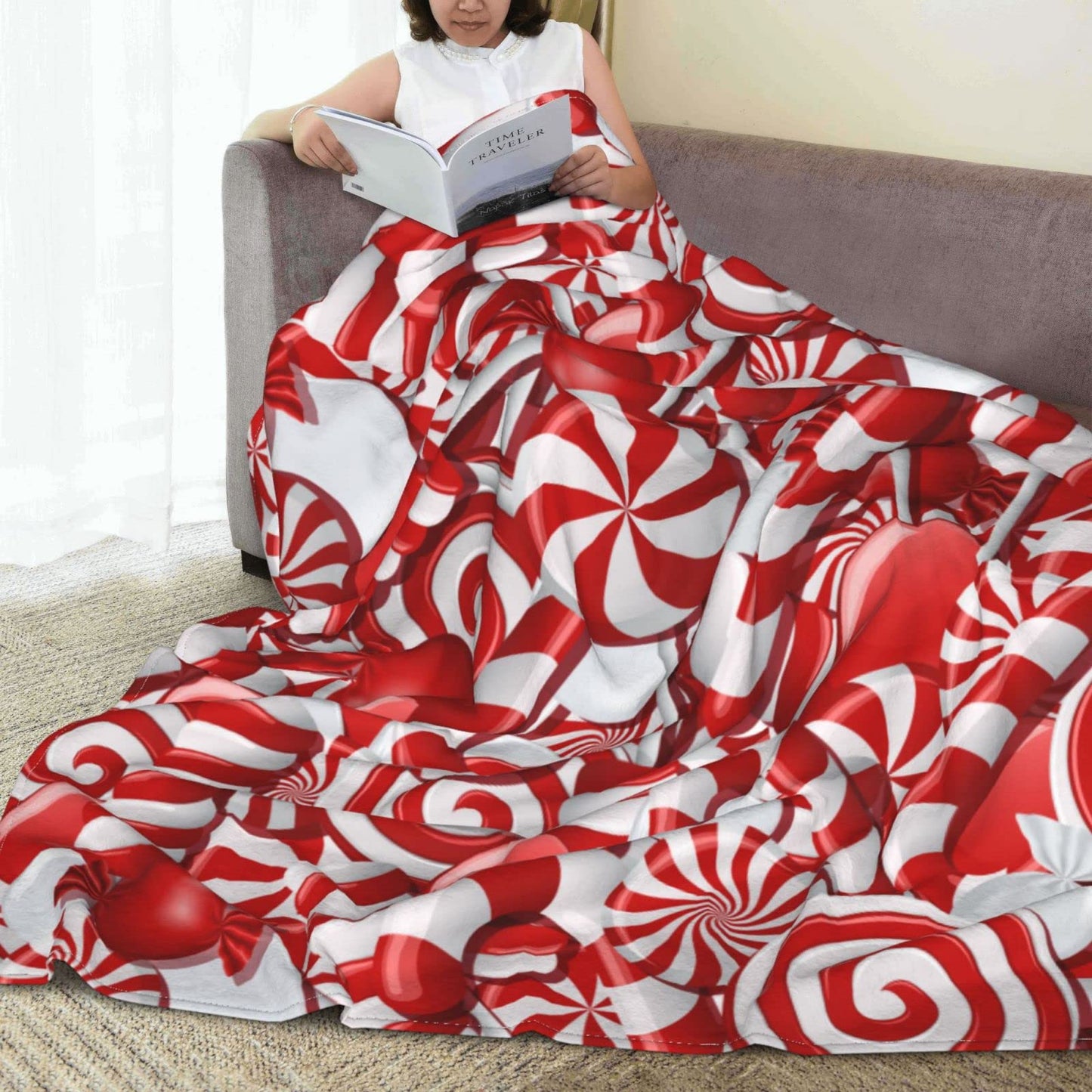 KUOAICY Christmas Swirl Candy Fleece Throw Blanket Soft Flannel Plush Lightweight Warm Cozy for Bed Couch Sofa 60''X50'' Black33