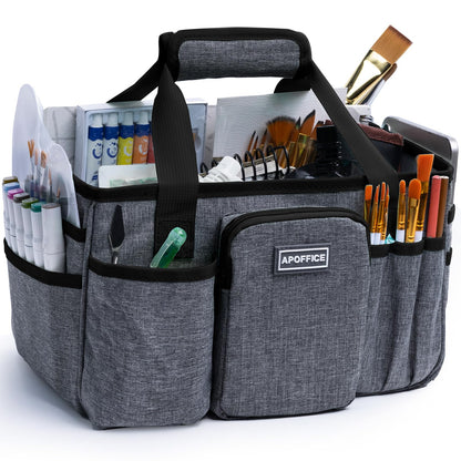 APOFFICE Art Supply Organizer Tote Bag – Craft Caddy with Handle, Utility Storage Tote with Multiple Pockets & Adjustable Divider for Sewing, Scrapbooking, School, Office, Medical Supplies