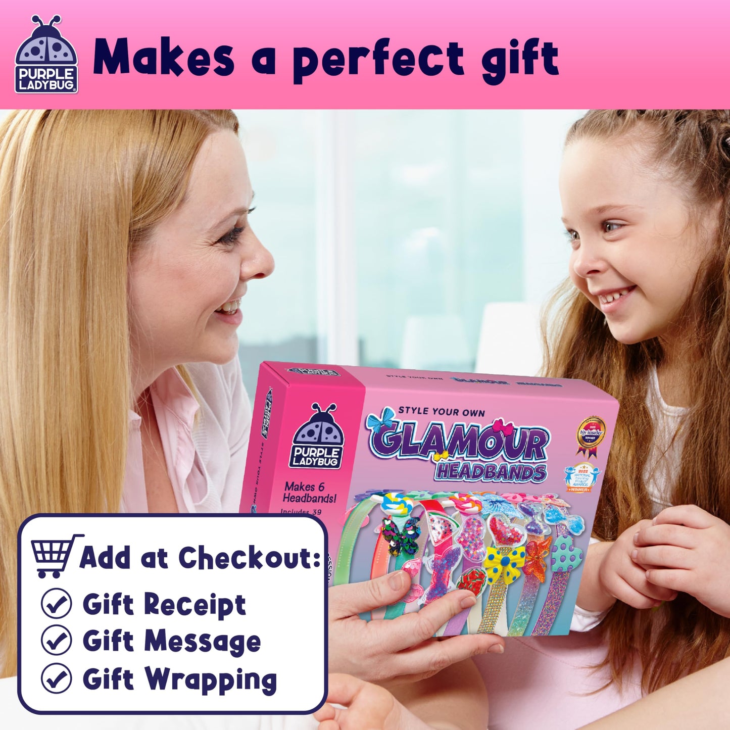 PURPLE LADYBUG Glamour Headband Making Kit for Girls - DIY Hair Accessories & Hair Bands - Craft Kits for Kids - 5 Year Old Girls Gifts, Girl Birthday Presents for Ages 5-10, Summer Crafts Activity